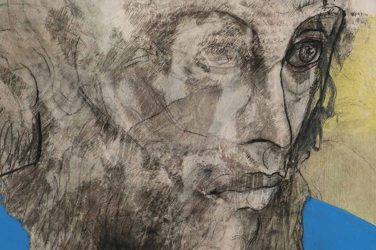 NP Réveillard, tableau “Incarnation” (détail) // 64 x 64cm // fusain, pastel, acrylique sur carton ∼ charcoal, pastel, acrylic on carton // 2015, Nantes.