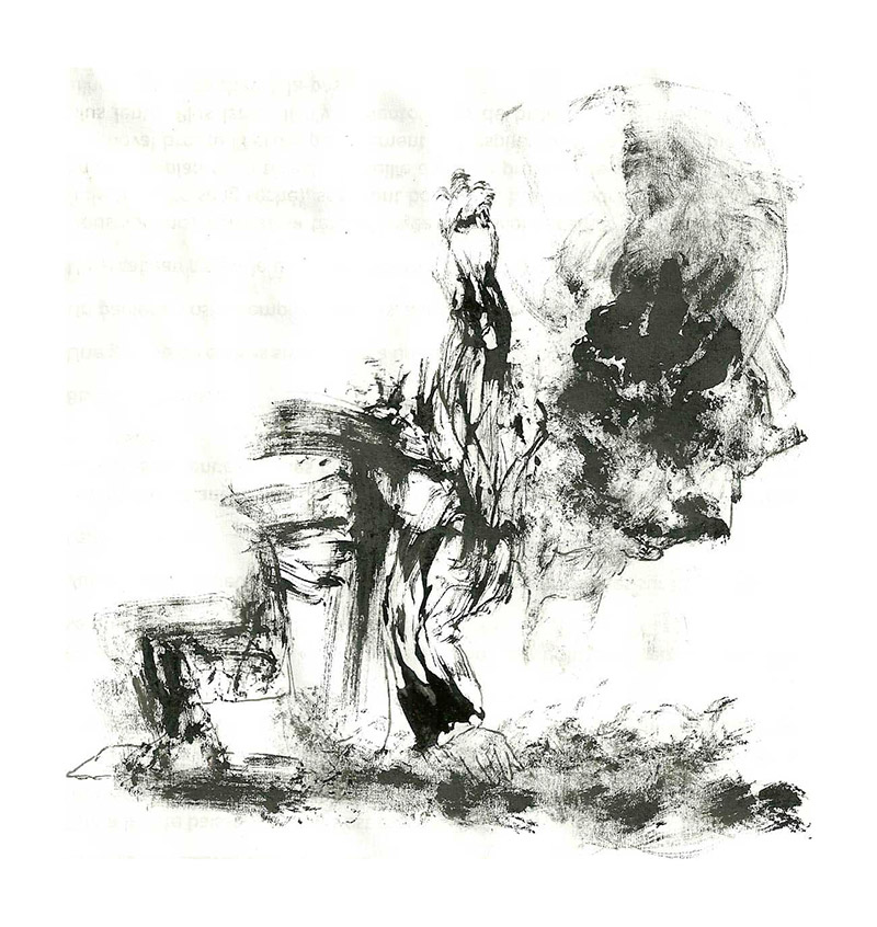 Nicolas-Pierre Réveillard, dessin « La force du caillou » // 25 x 24cm // Encre de Chine sur papier ∼ Chinese ink on paper // 2011, Ségalierette.