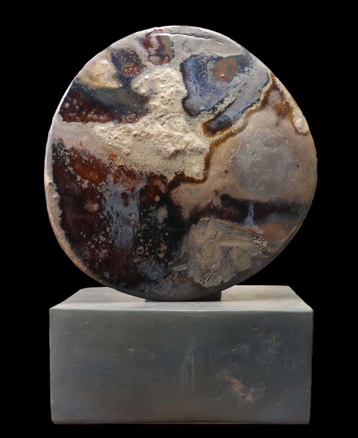 NP REVEILLARD, tableau La Dame aux trois Soleils" ∼ "The Lady with three Suns"(verso) // Grès, émaux (cuissons bois) ∼ Stoneware, glazes (wood kiln) //2021